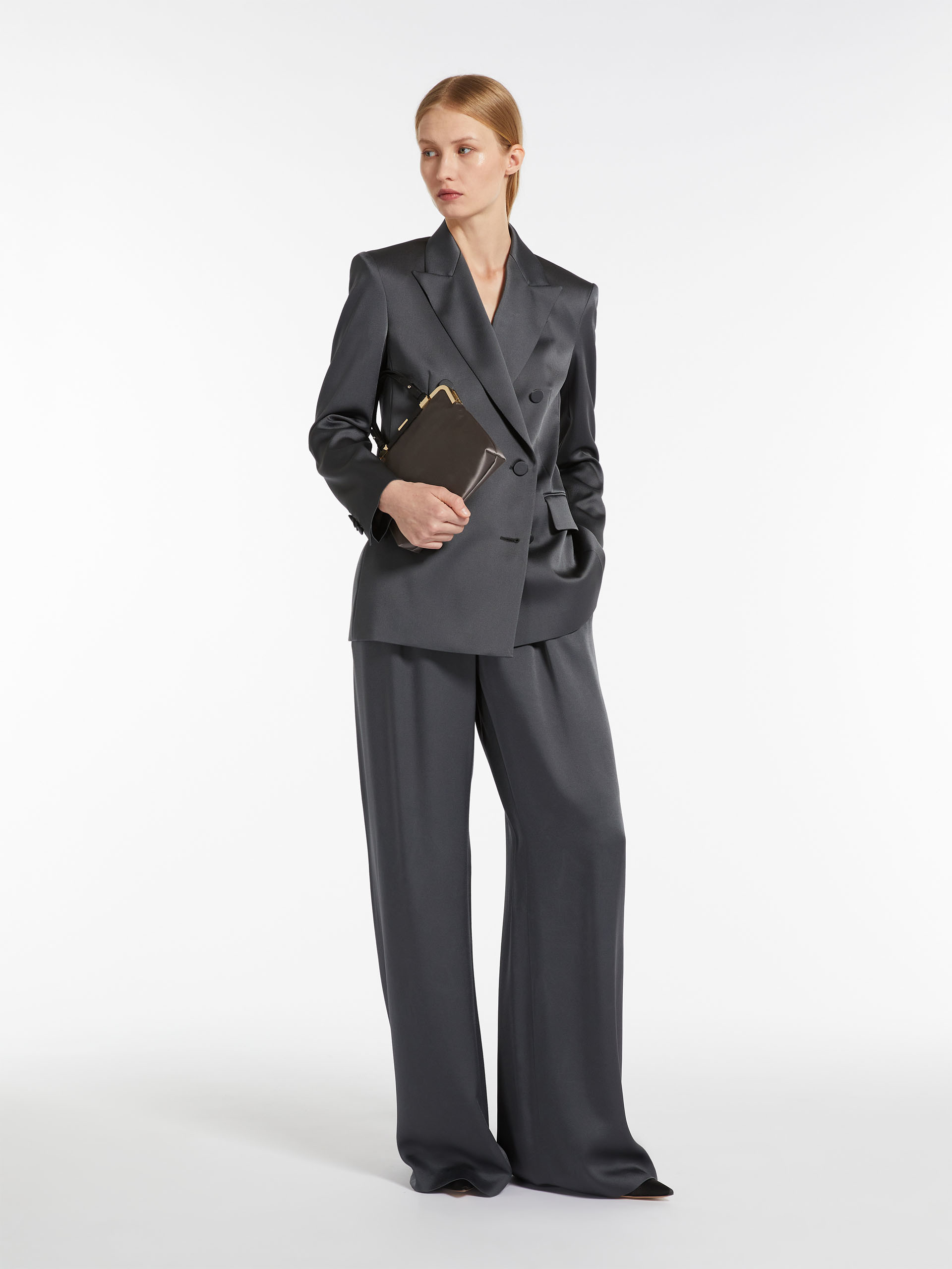 Shop Max Mara Double-breasted Blazer In Gray