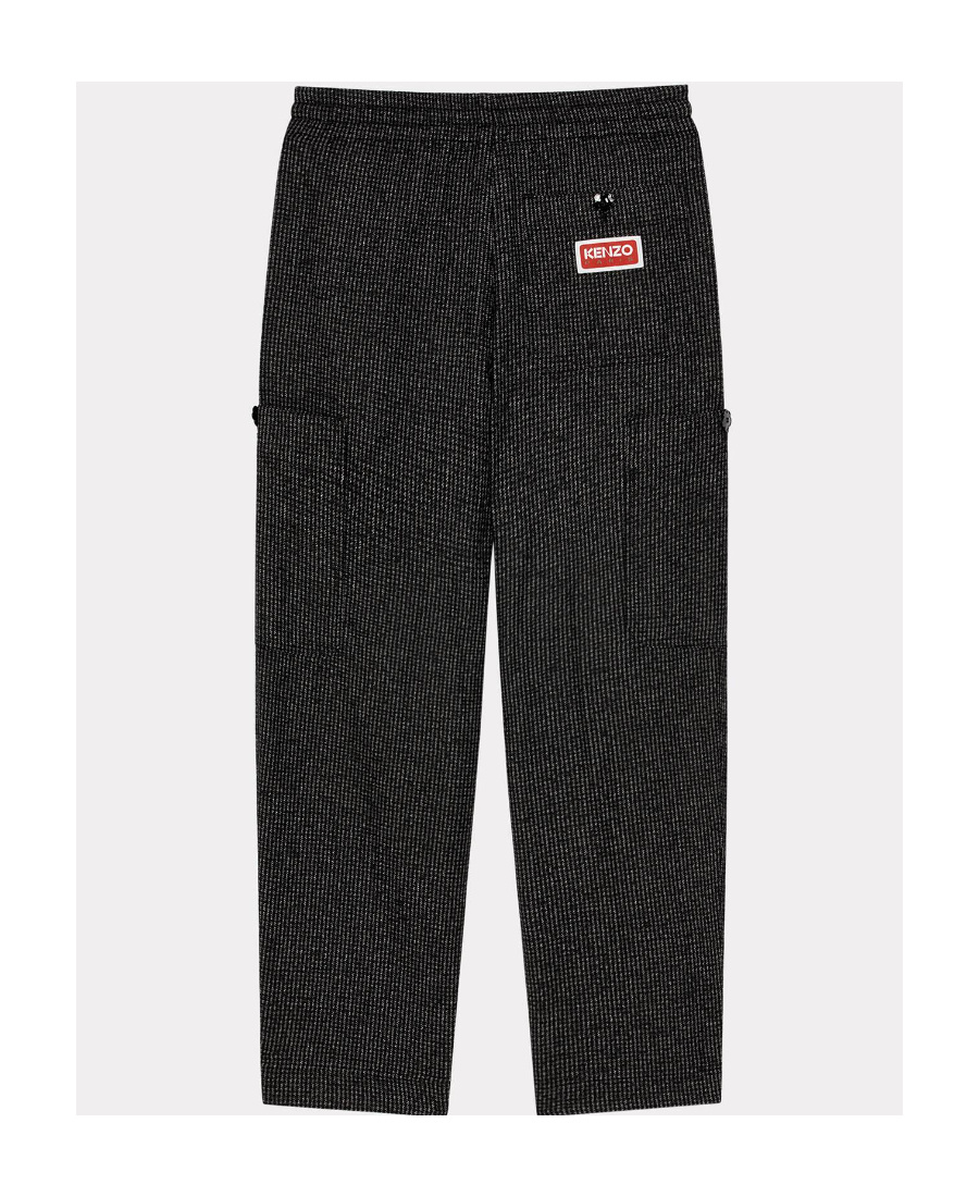 Kenzo Logo-patch Check-pattern Tapered Trousers In Black