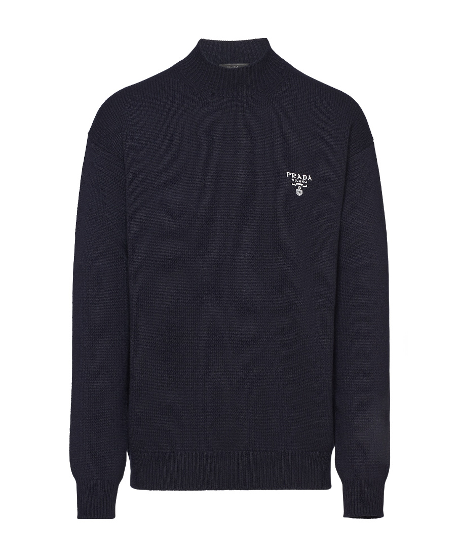 Prada Glitter Logo Intarsia Jumper In Blue