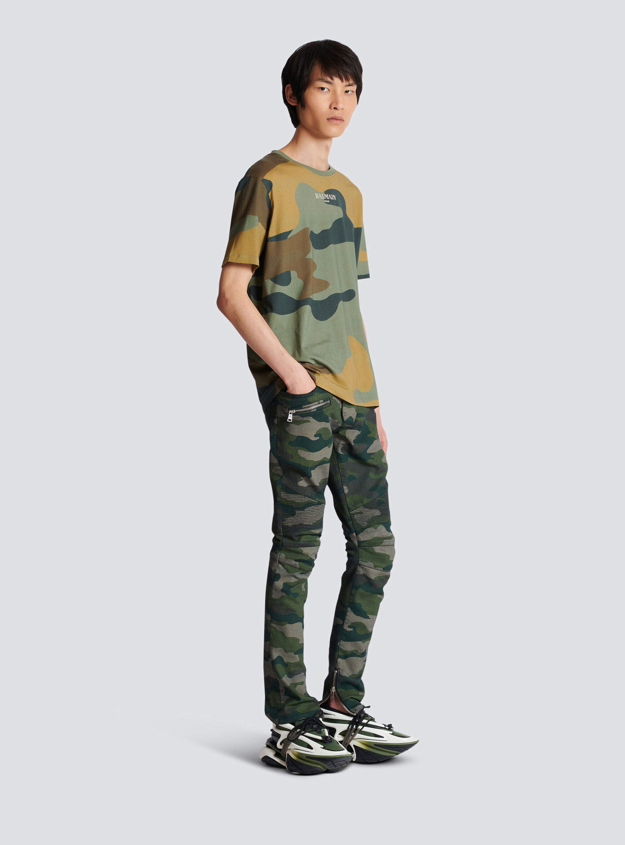 Balmain Camouflage-print Cotton T-shirt In Green