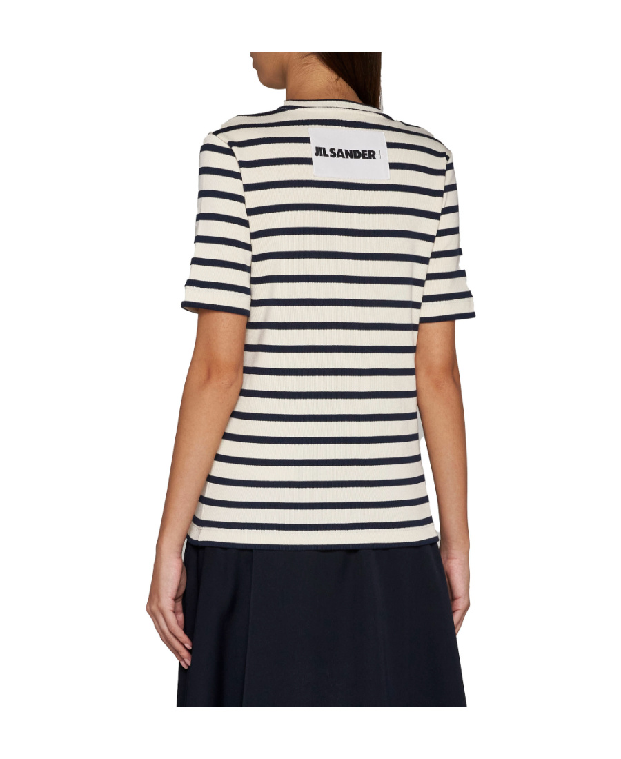 Jil Sander Black And White Knitted Striped T-shirt In Cotton Woman In White