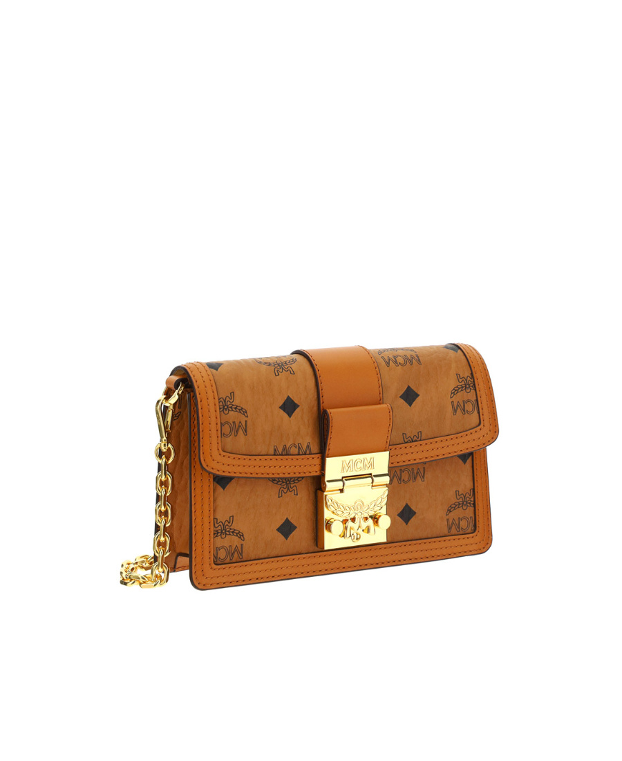 Mcm Logo Detailed Chained Shoulder Bag In Brown