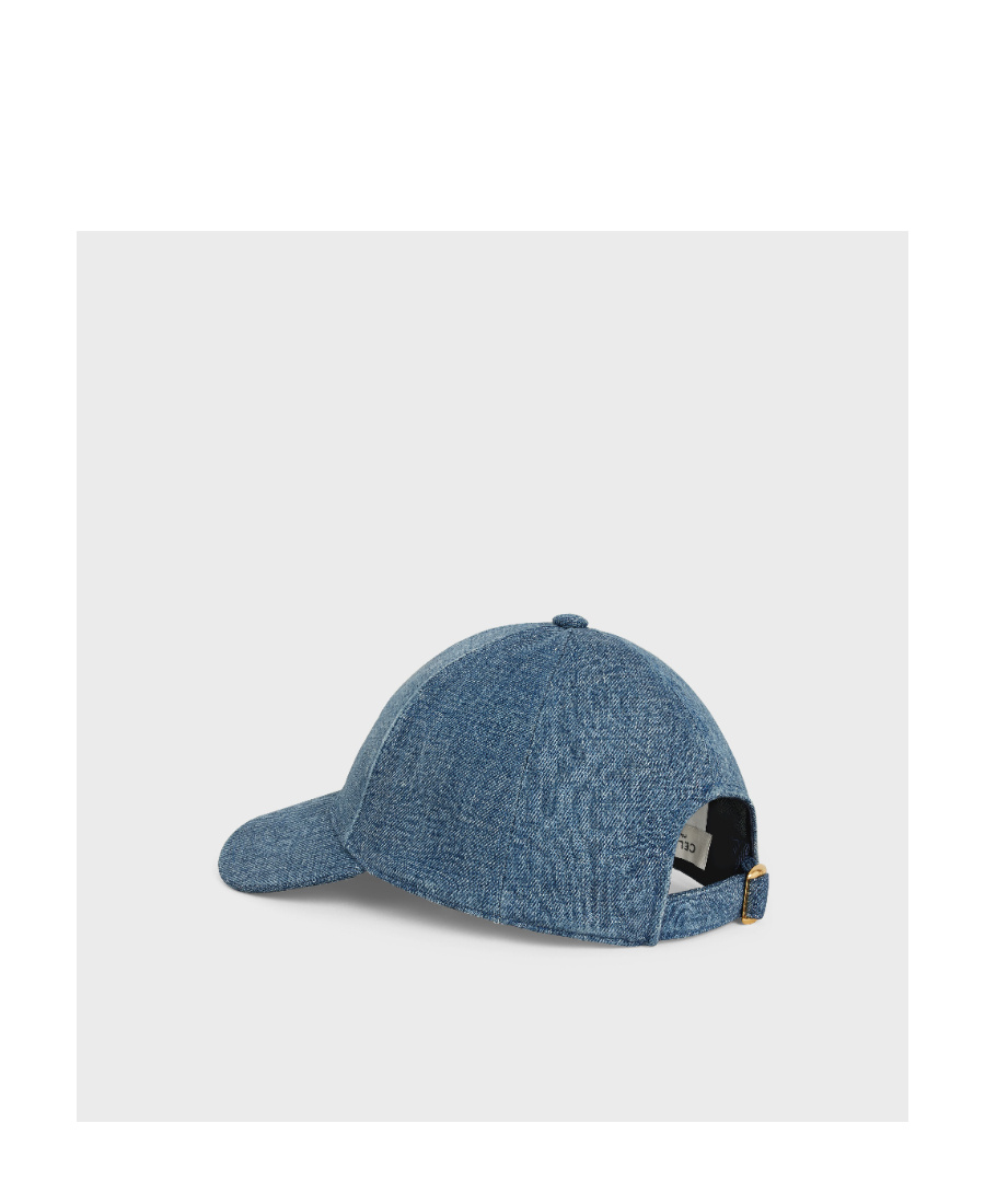 Celine Triomphe Union Washed Denim Baseball Cap In Blue