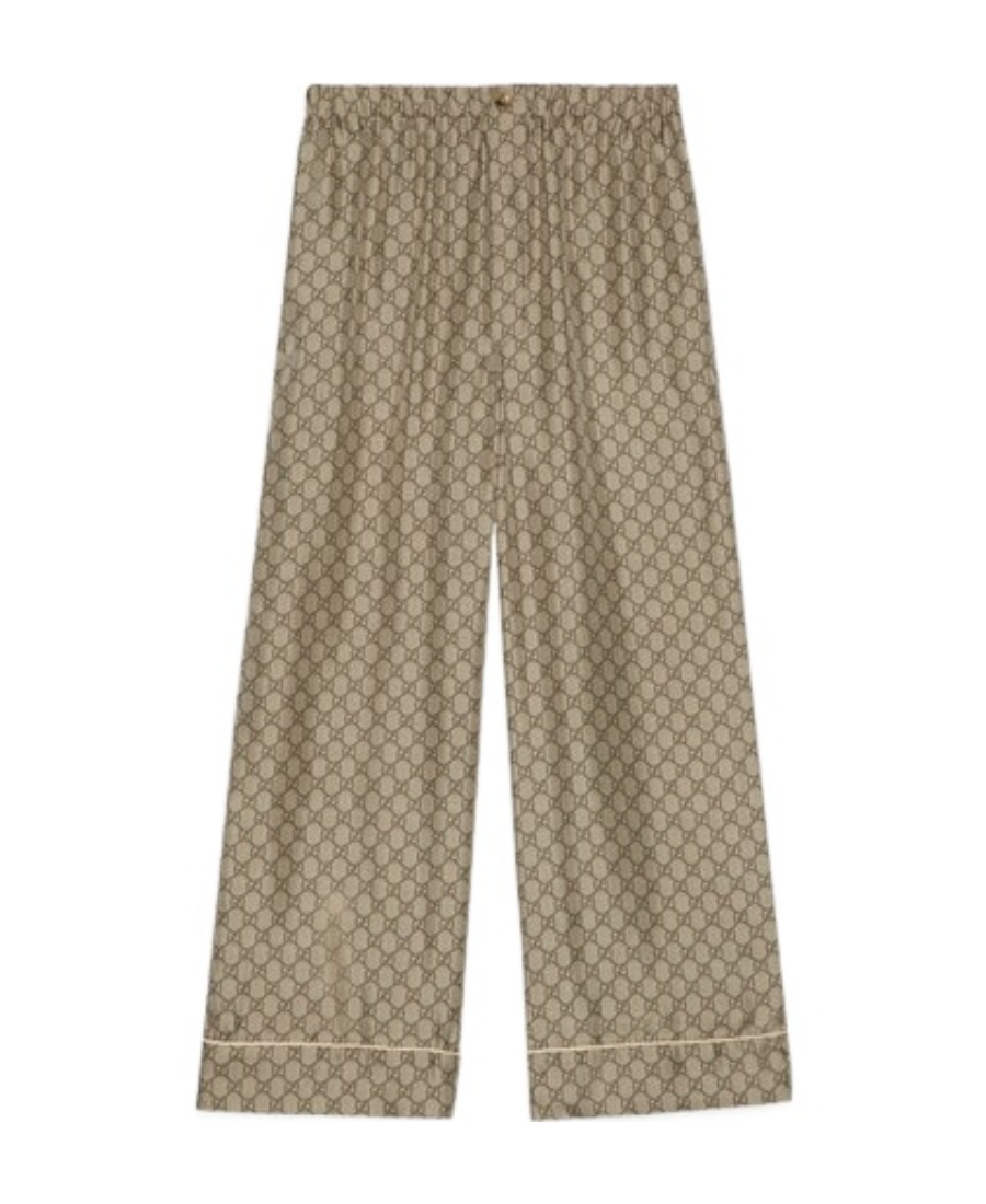 Gucci Gg Supreme Print Silk Pant In Brown