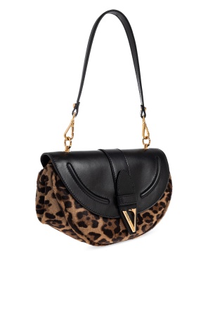 Versace Leopard Print Shoulder Bag In Black