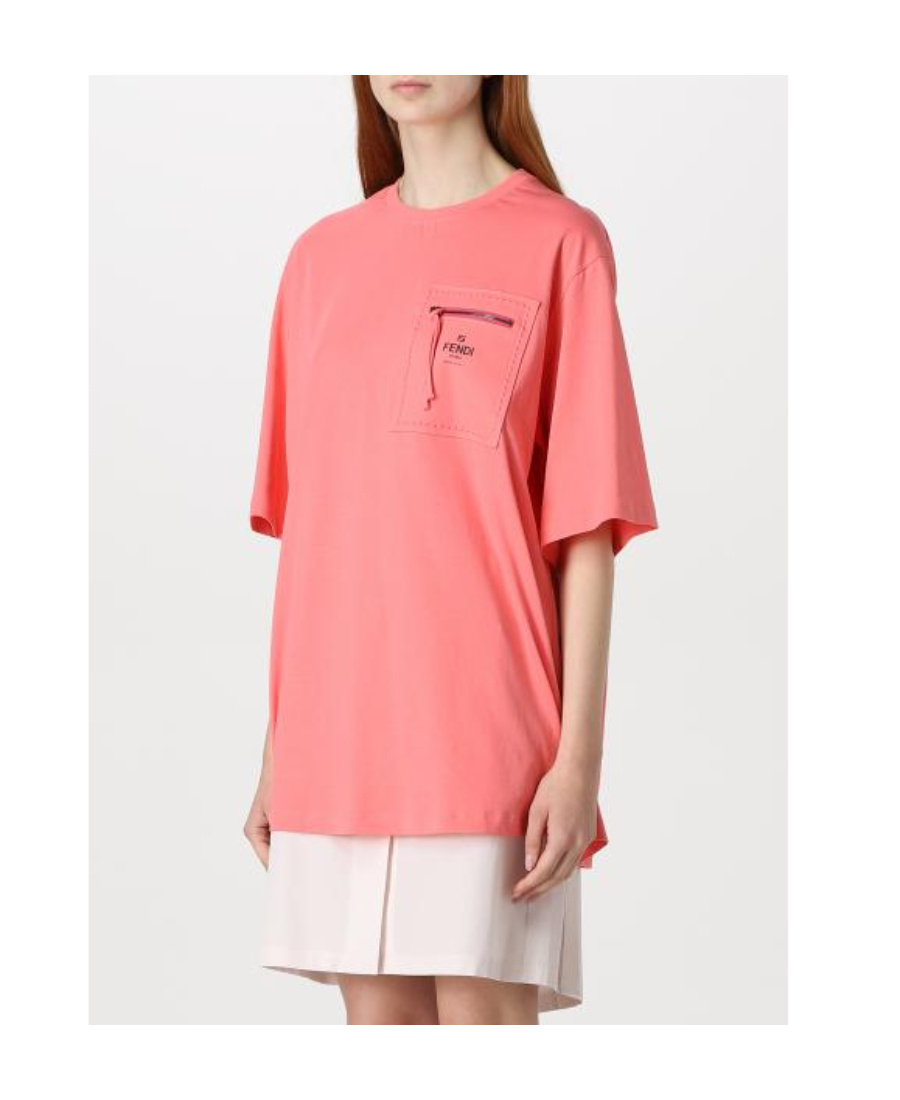 Fendi Short T-shirt With Round Neck And Short Sleeves In Pink