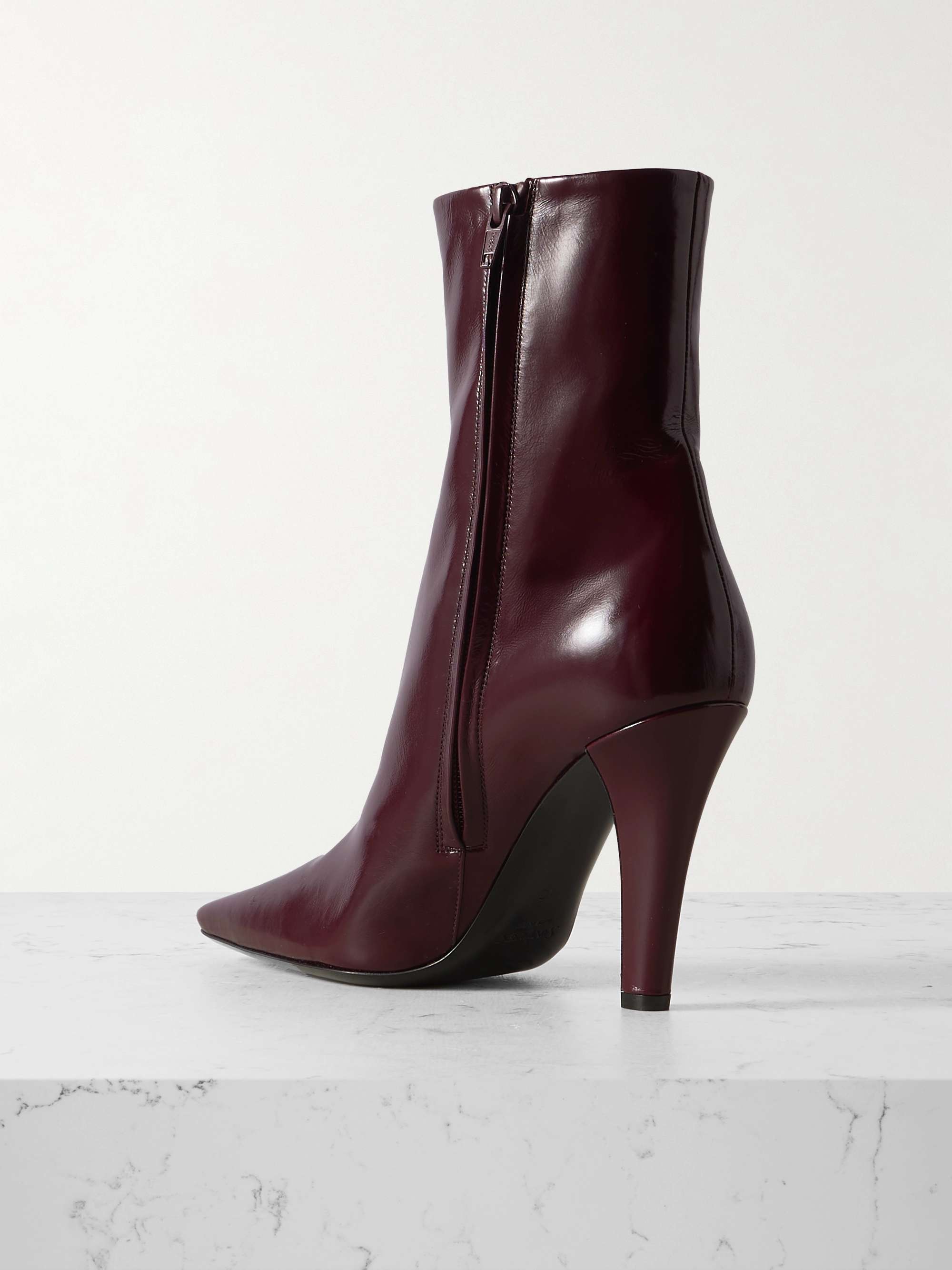 Saint Laurent 75mm Jill Pointed-toe Leather Ankle Boots In Brown