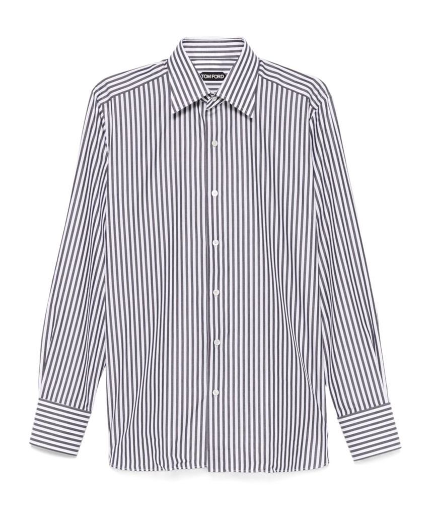Tom Ford Striped Pattern Button-down Collar Long Sleeves Shirt In White