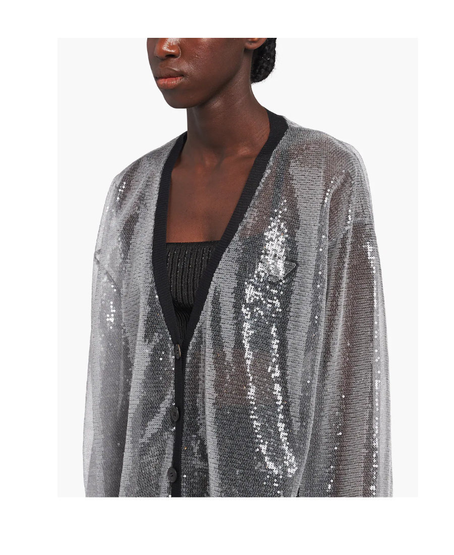 Prada Sheer Sequin-embellished Tulle Cardigan In Gray