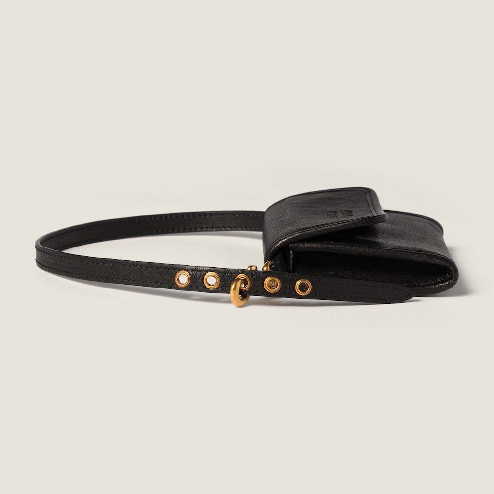 Miu Miu Nappa Leather Wallet With Shoulder Strap In Black