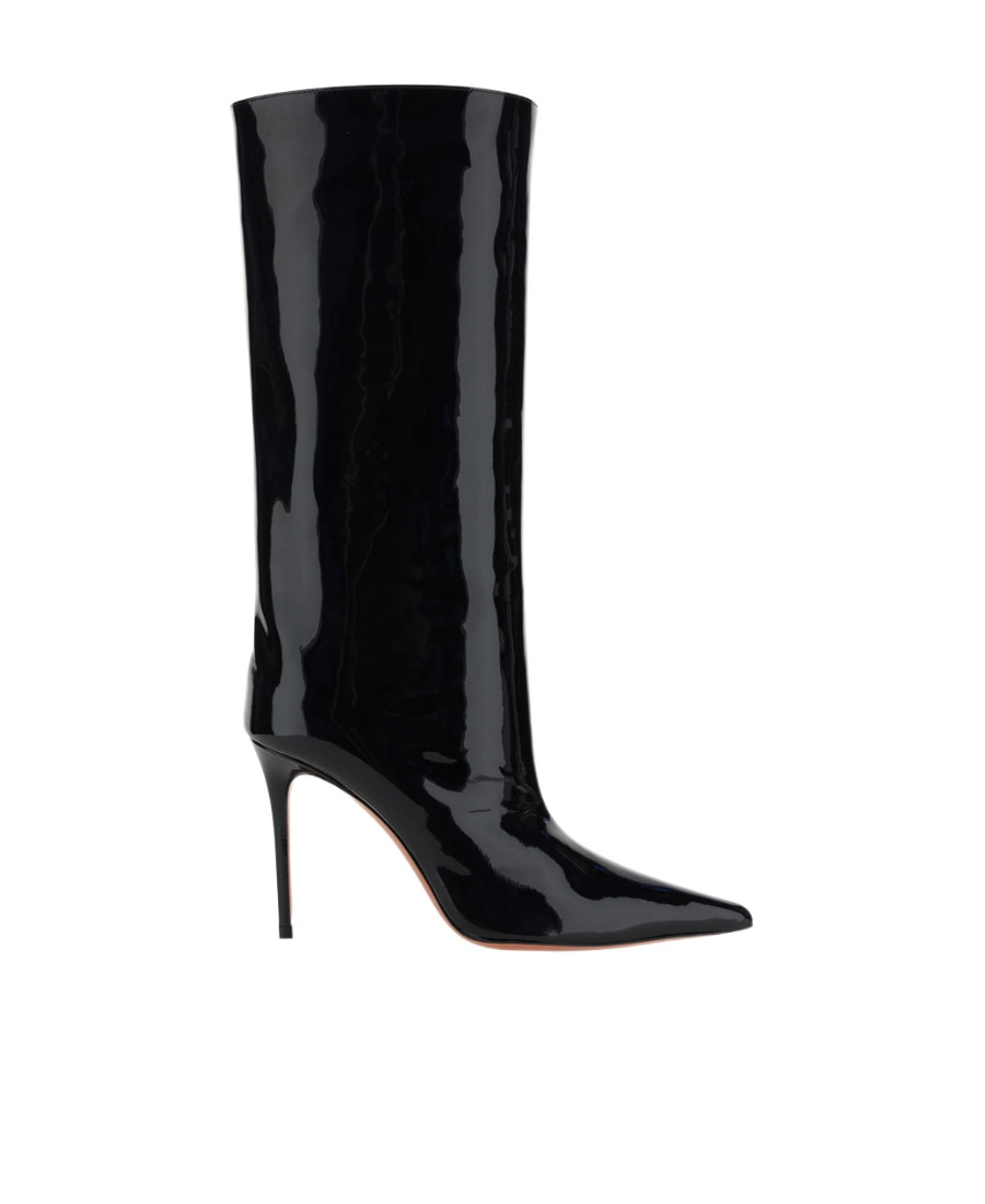 Amina Muaddi Fiona 100mm Patent Leather Boots In Black
