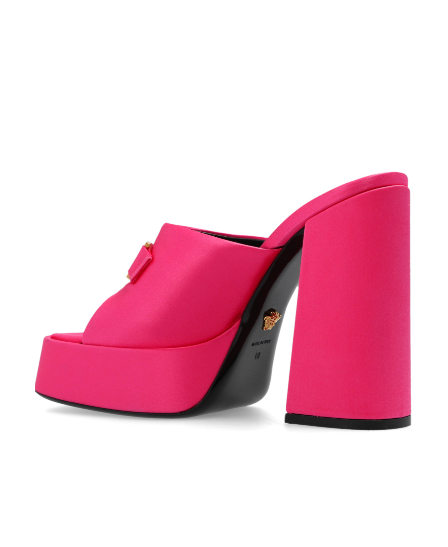 Versace 120 Medusa Platform Satin Mules In Pink