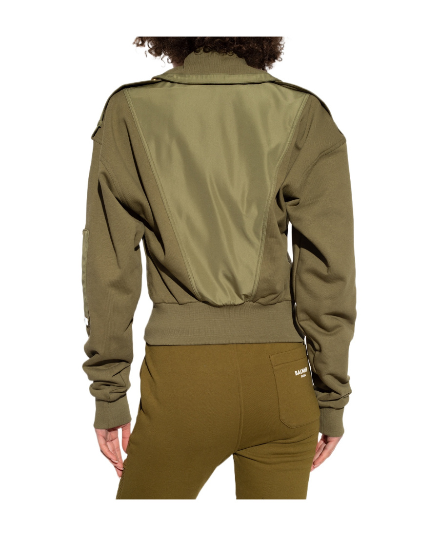 Balmain Cropped Bomber Jacket In Green