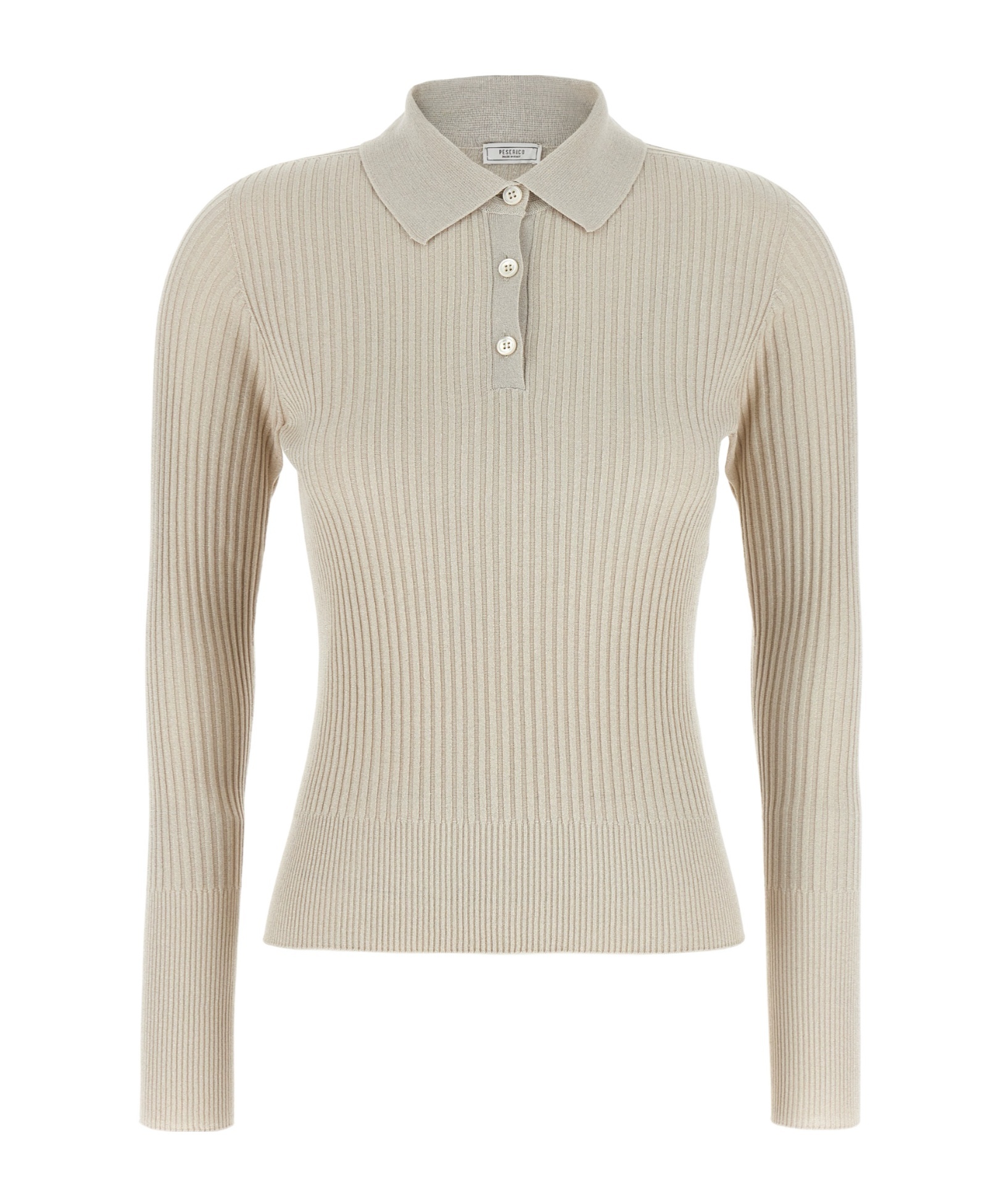 Peserico Collared Ribbed Polo Shirt With Long Sleeves In White