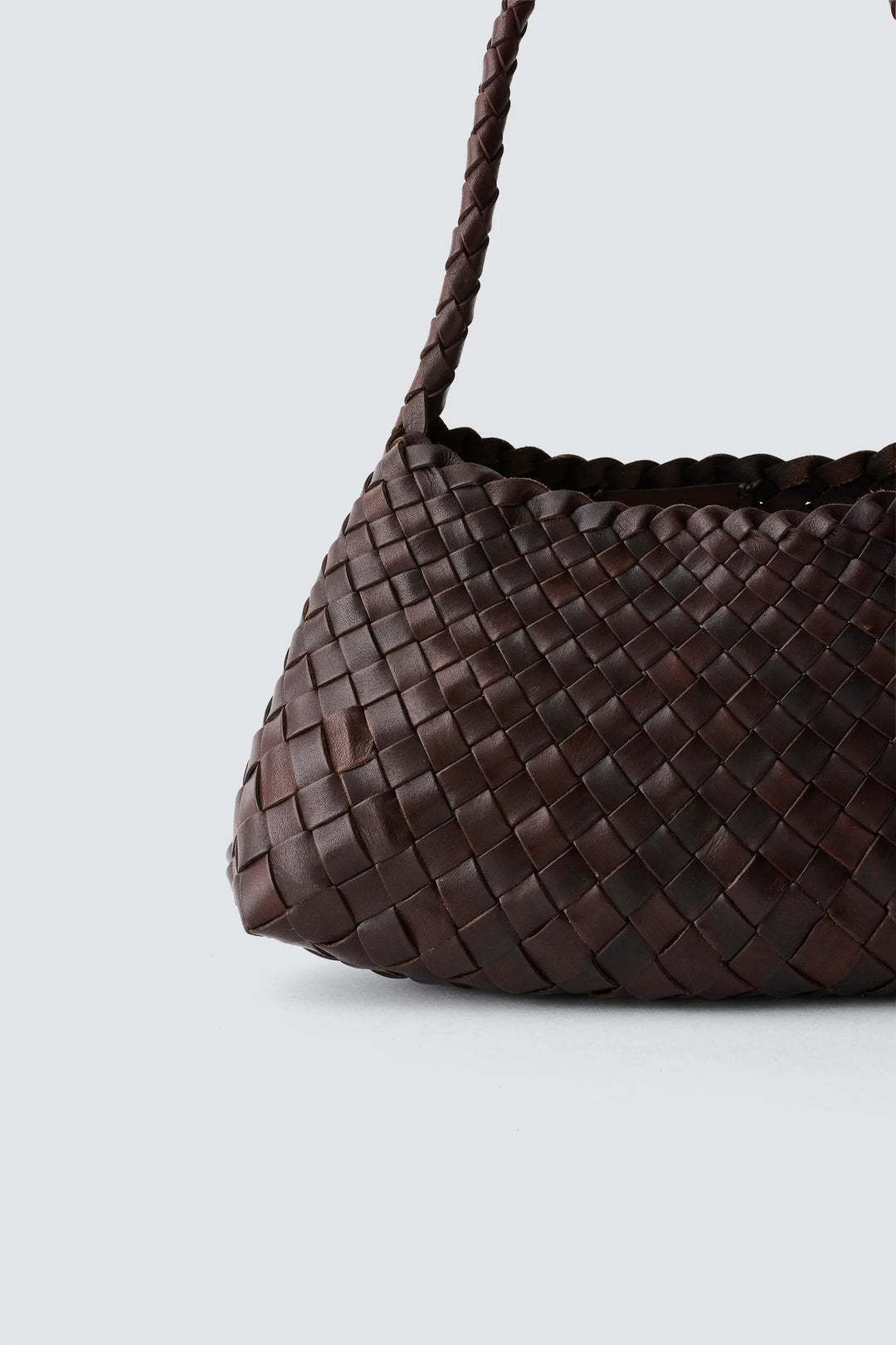 Dragon Diffusion Rossana Brown Mini Shoulder Bag With Top Handle And Interwoven Design In Leather Woman In Brown