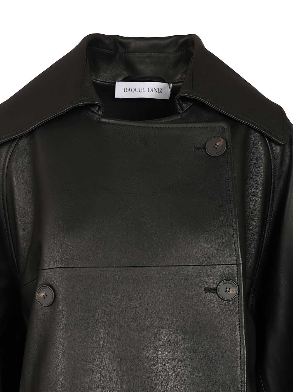 Raquel Diniz Long-sleeved Leather Jacket In Black
