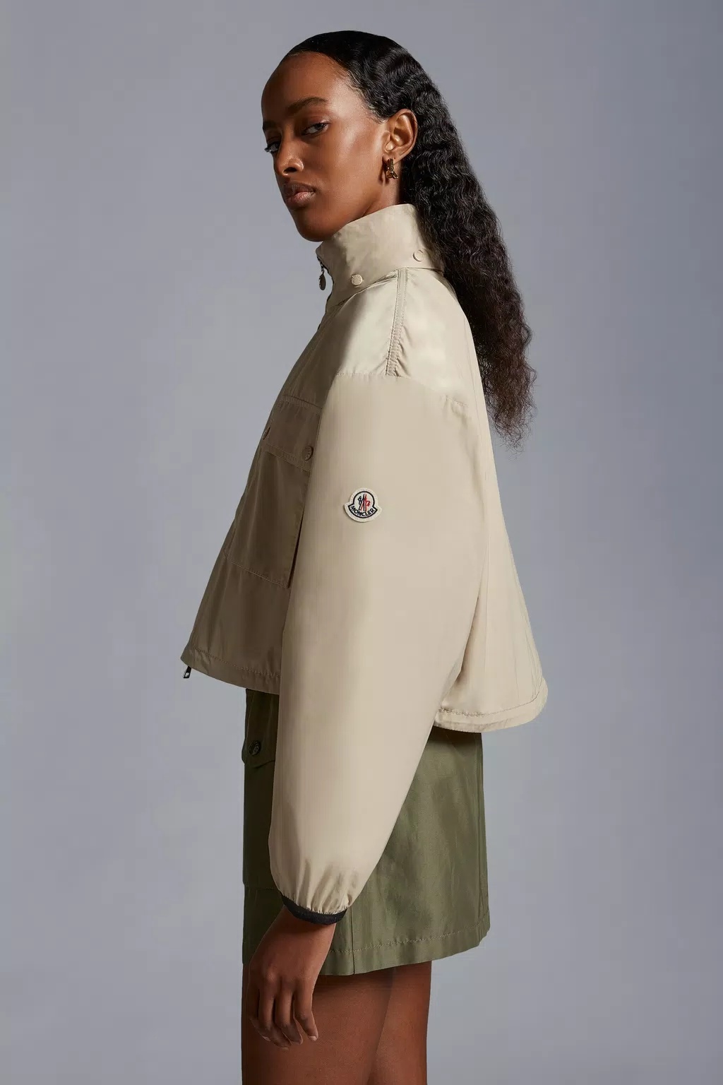 Shop Moncler Leda Cropped Jacket In Nude