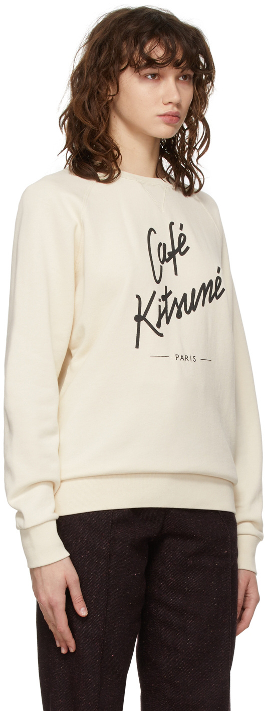 Shop Maison Kitsuné Gray And White Logo Printed Round-neck Sweater