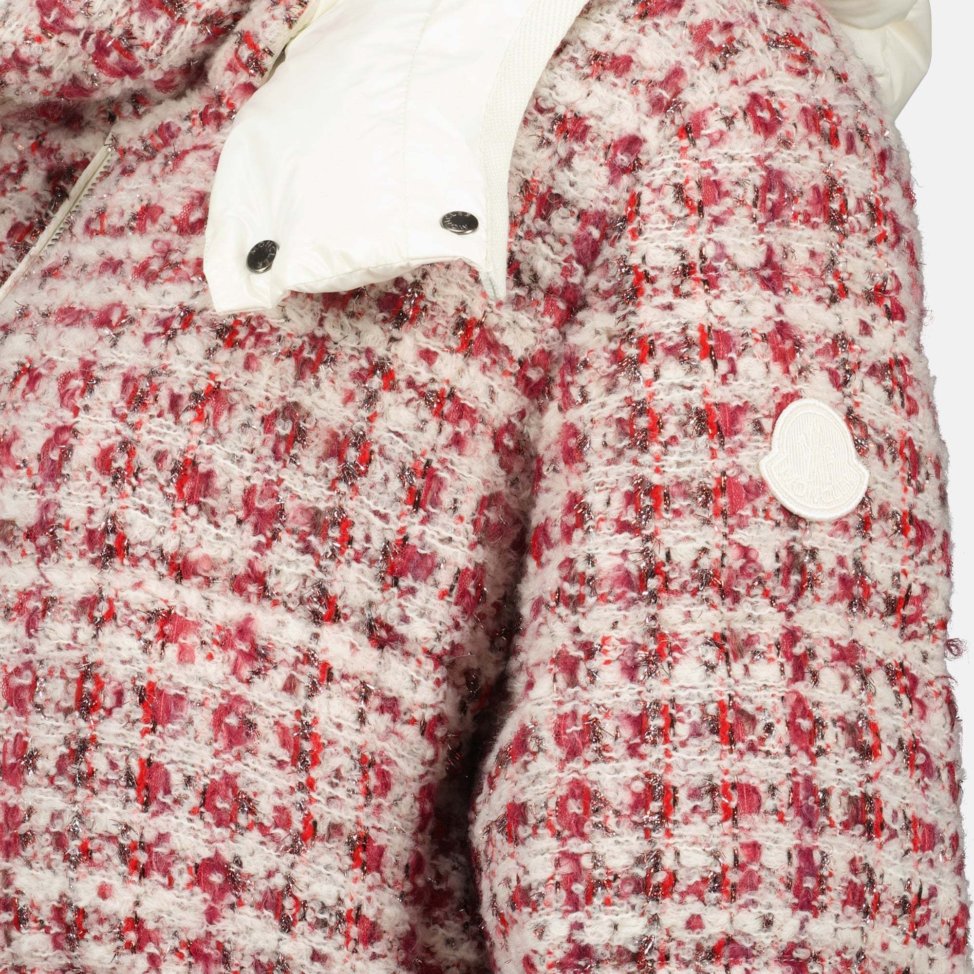 Moncler Andronne Checked Tweed Down Jacket In Red