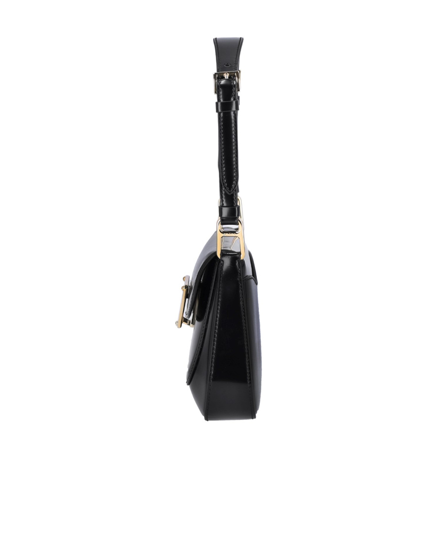 Prada Black Brushed Leather Shoulder Bag In Black