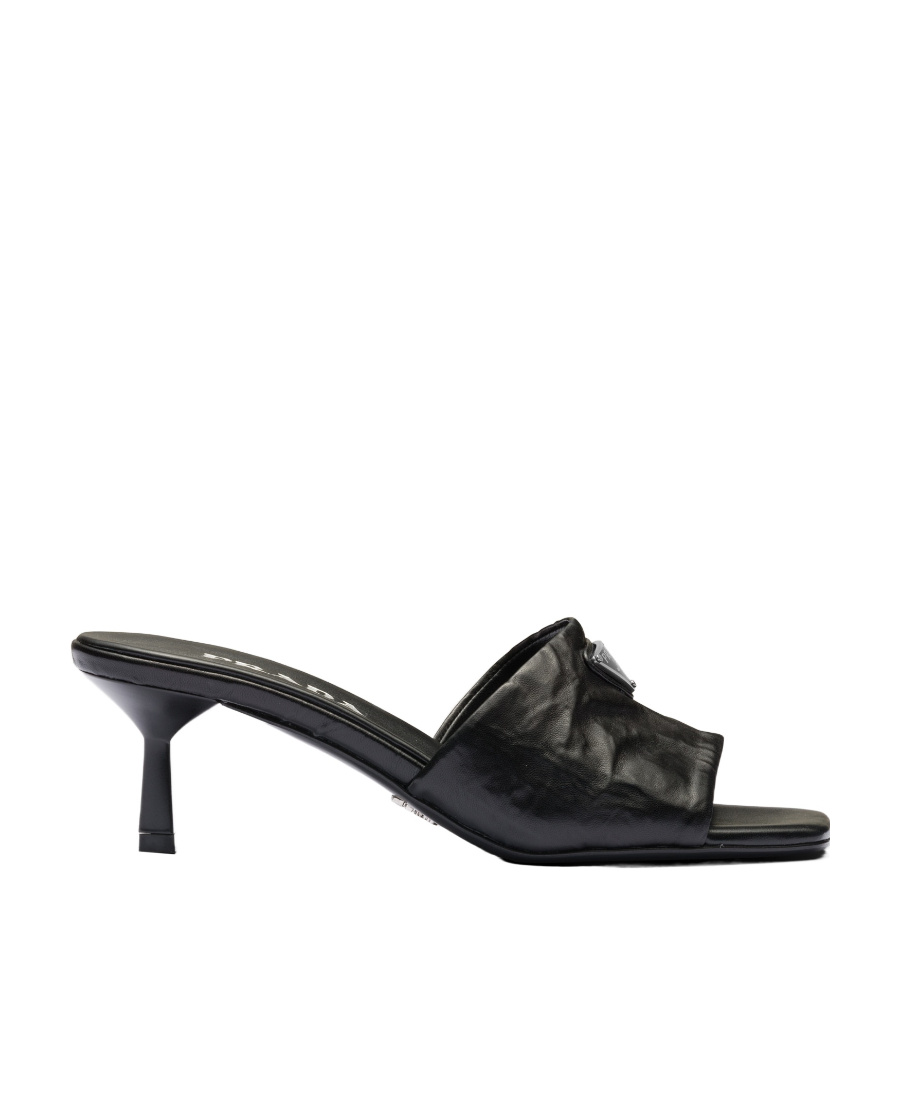 Prada Triangle Logo Quilted Mules In Black