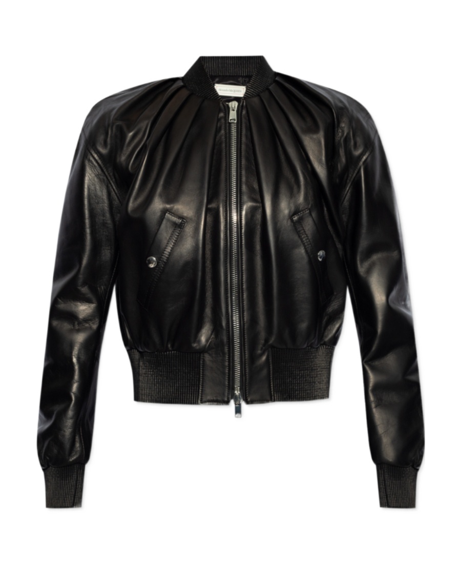 Alexander Mcqueen Leather Bomber Jacket In Black