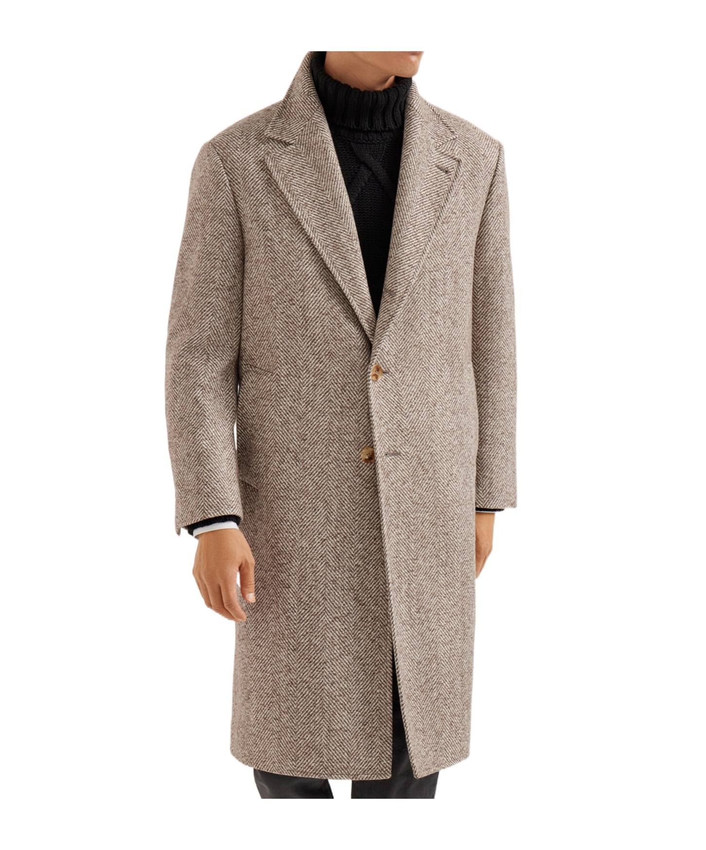 Brunello Cucinelli Chevron-pattern Single-breasted Coat In Multi
