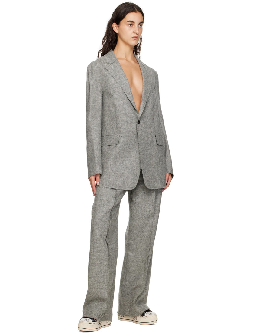 R13 Inverted Wool Wide-leg Trousers In Gray