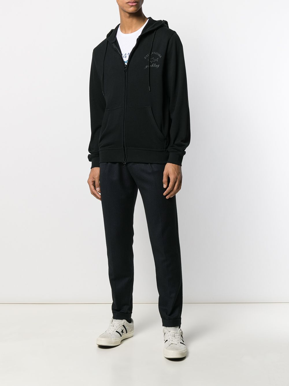 Paul & Shark Logo Printed Hooded Casual Jacket In Black