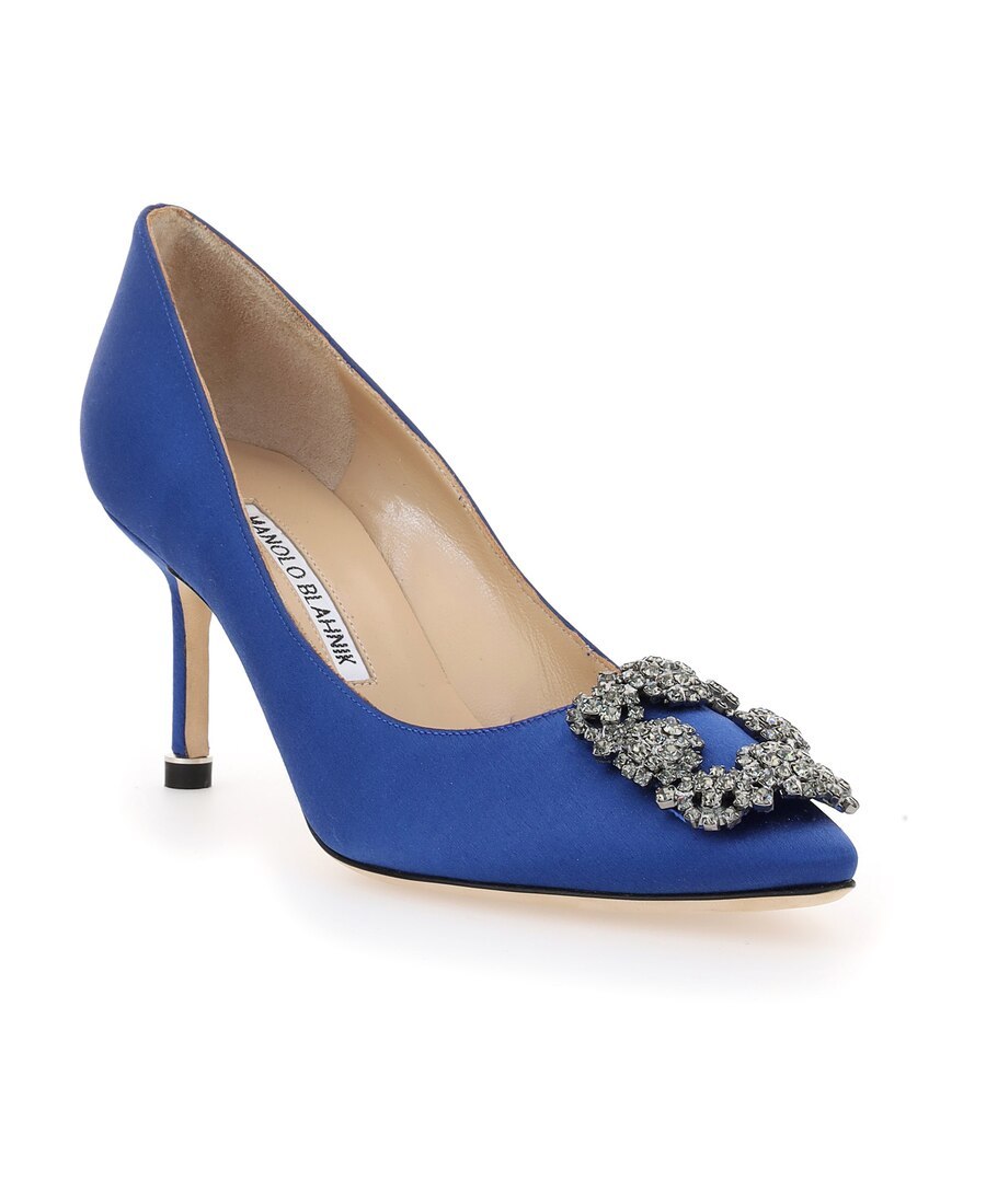 Shop Manolo Blahnik Hangisi 70 Jewel-buckle Pumps In Blue