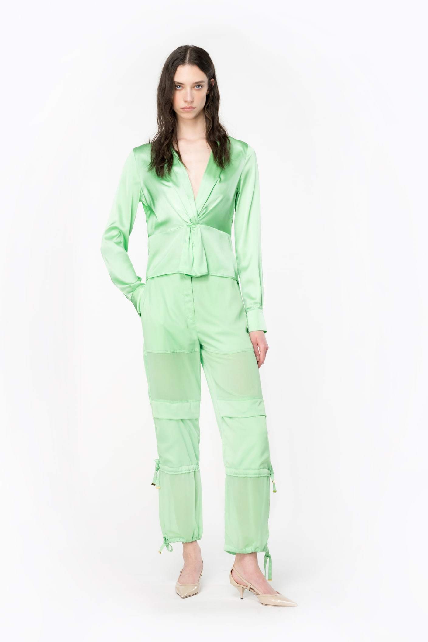 Pinko Twist-detail Silk Blouse In Green