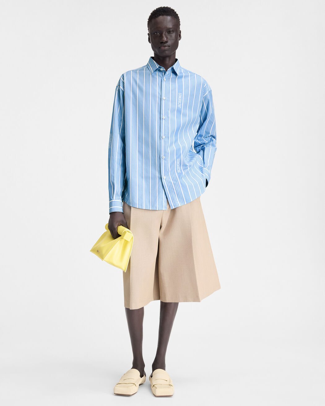 Shop Jacquemus Striped Collared Long-sleeve Shirt In Blue