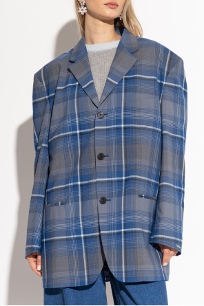 Marni Logo-embroidered Checked Blazer In Blue