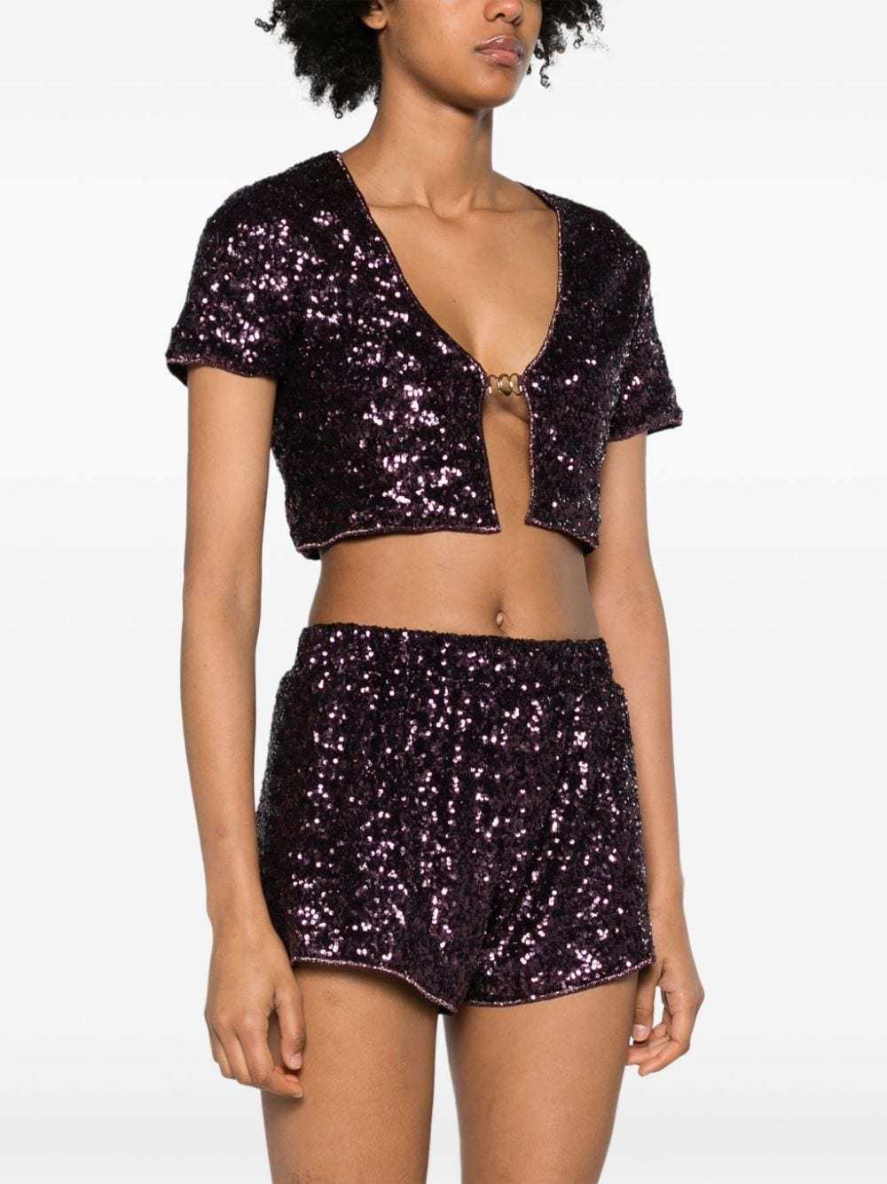 Shop Oseree Sequinned Cropped Cardigan In Black