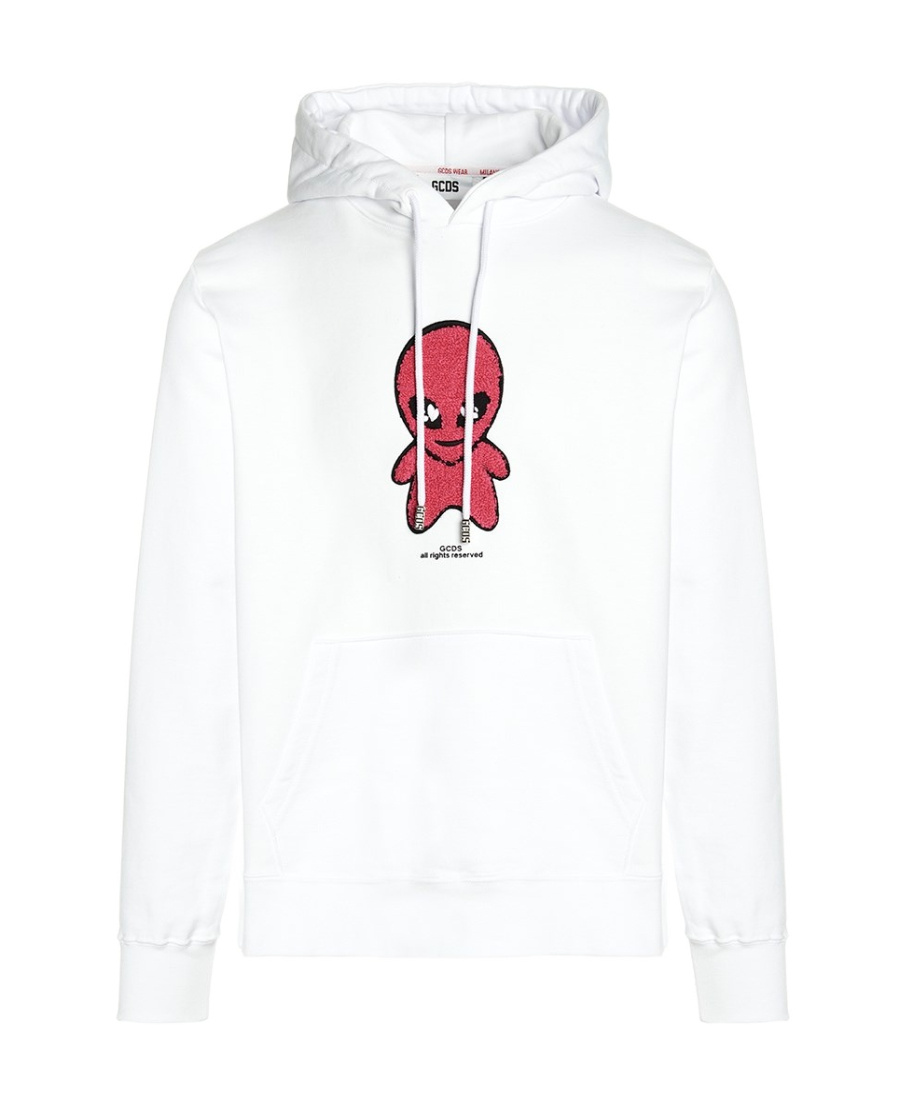 Gcds Cotton Alien-patch Drawstring Hoodie In White