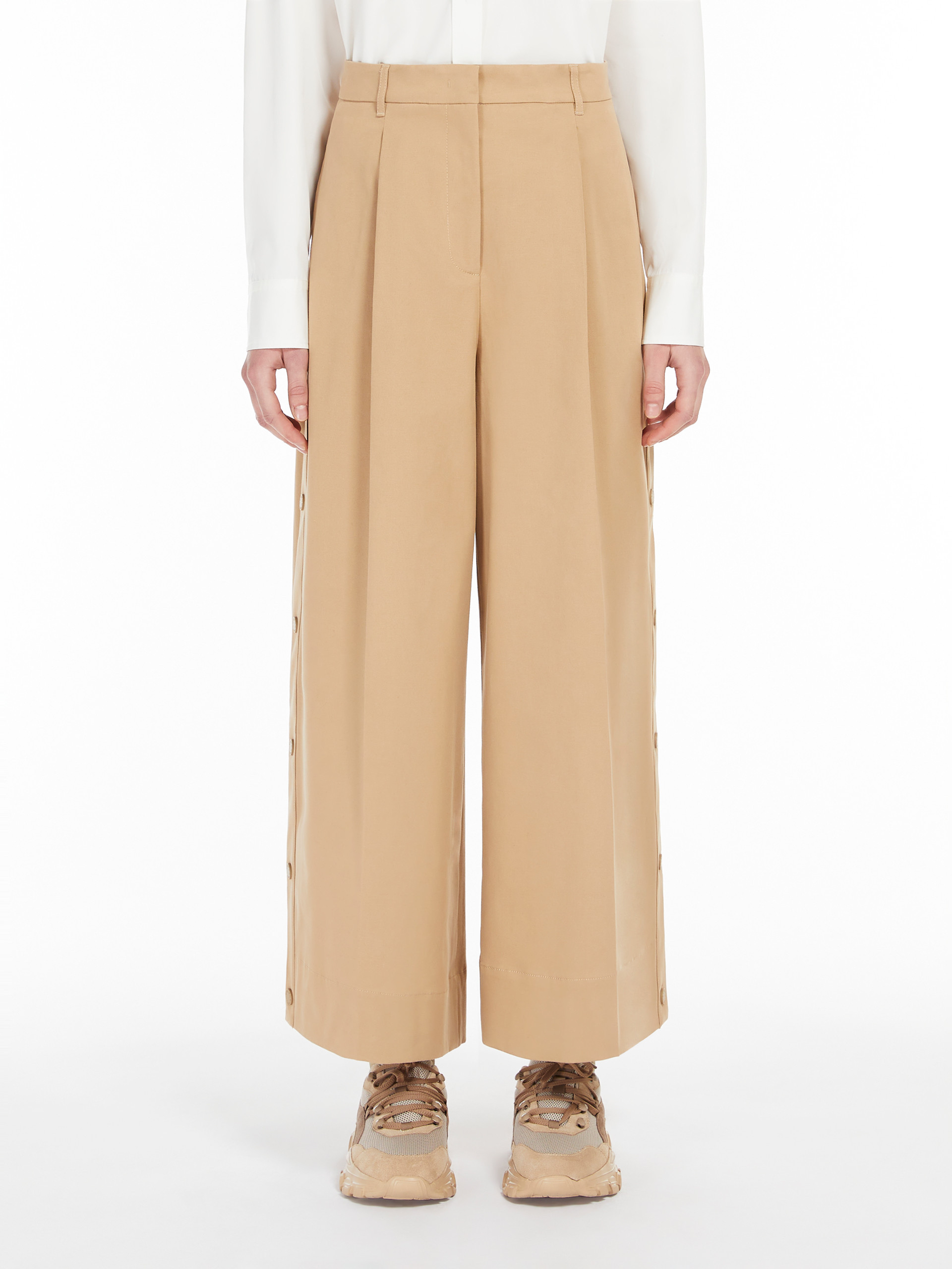 Weekend Max Mara Wool Canvas Wide-leg Pants In Nude