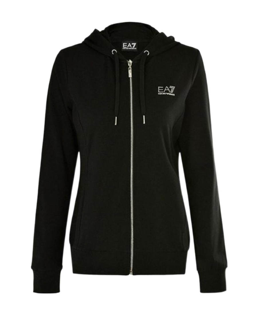 Ea7 Logo Hooded Casual Coat In Black