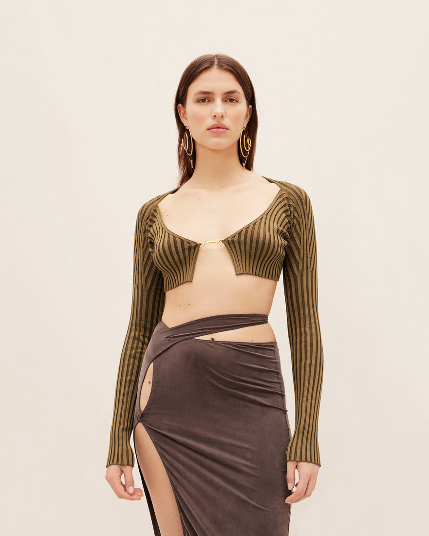 Jacquemus Logo-lettering Cropped Cardigan In Brown