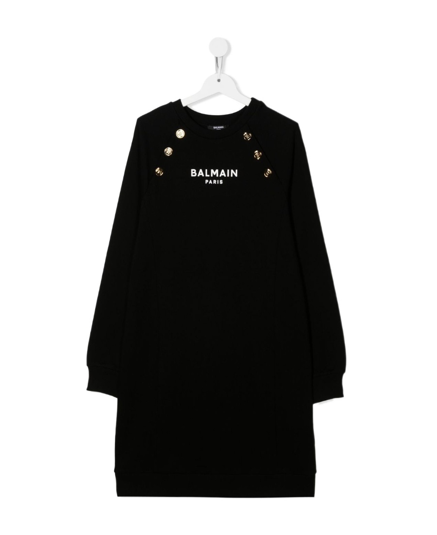 Balmain Teen Logo-print Long-sleeve Sweatshirt Dress In Black