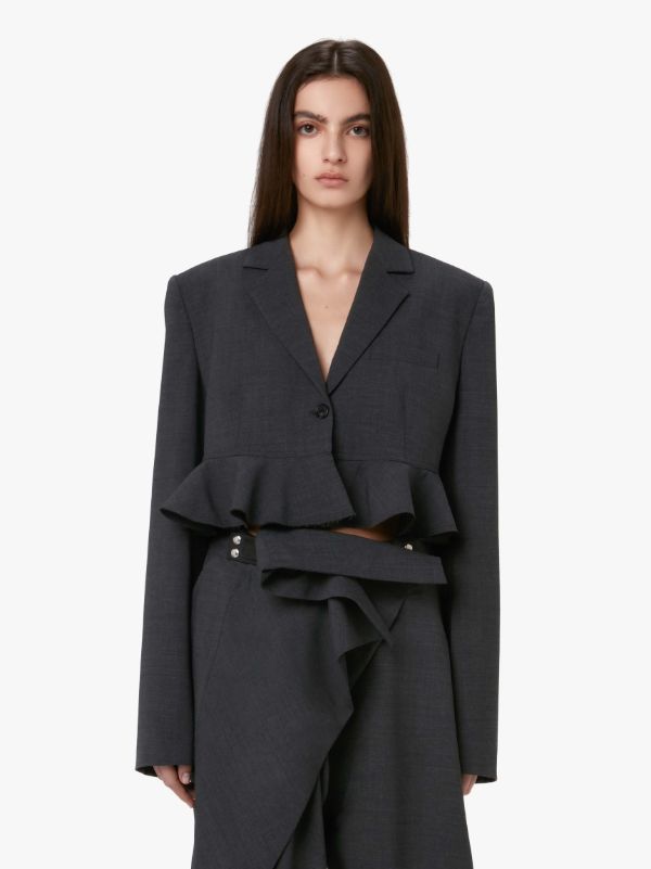 Jw Anderson Ruffled-trim Cropped Blazer In Black