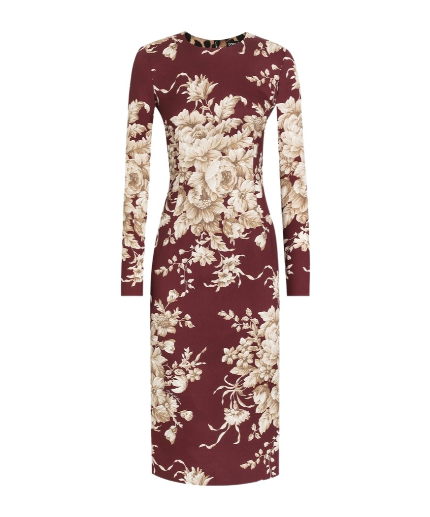 Dolce & Gabbana Floral-print Long-sleeve Midi Dress In White