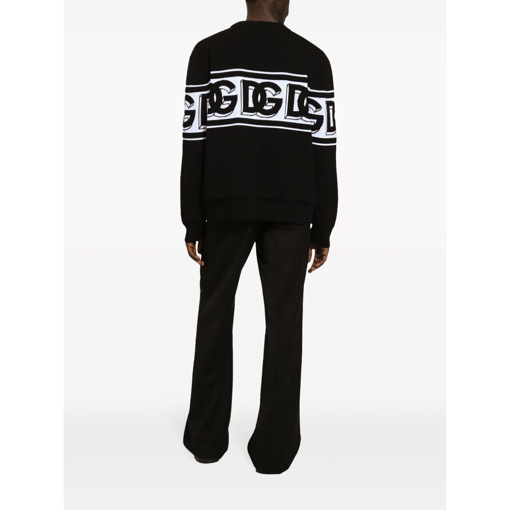 Dolce & Gabbana Black Crewneck Sweater With Dg Motif In Wool Blend Man In Black