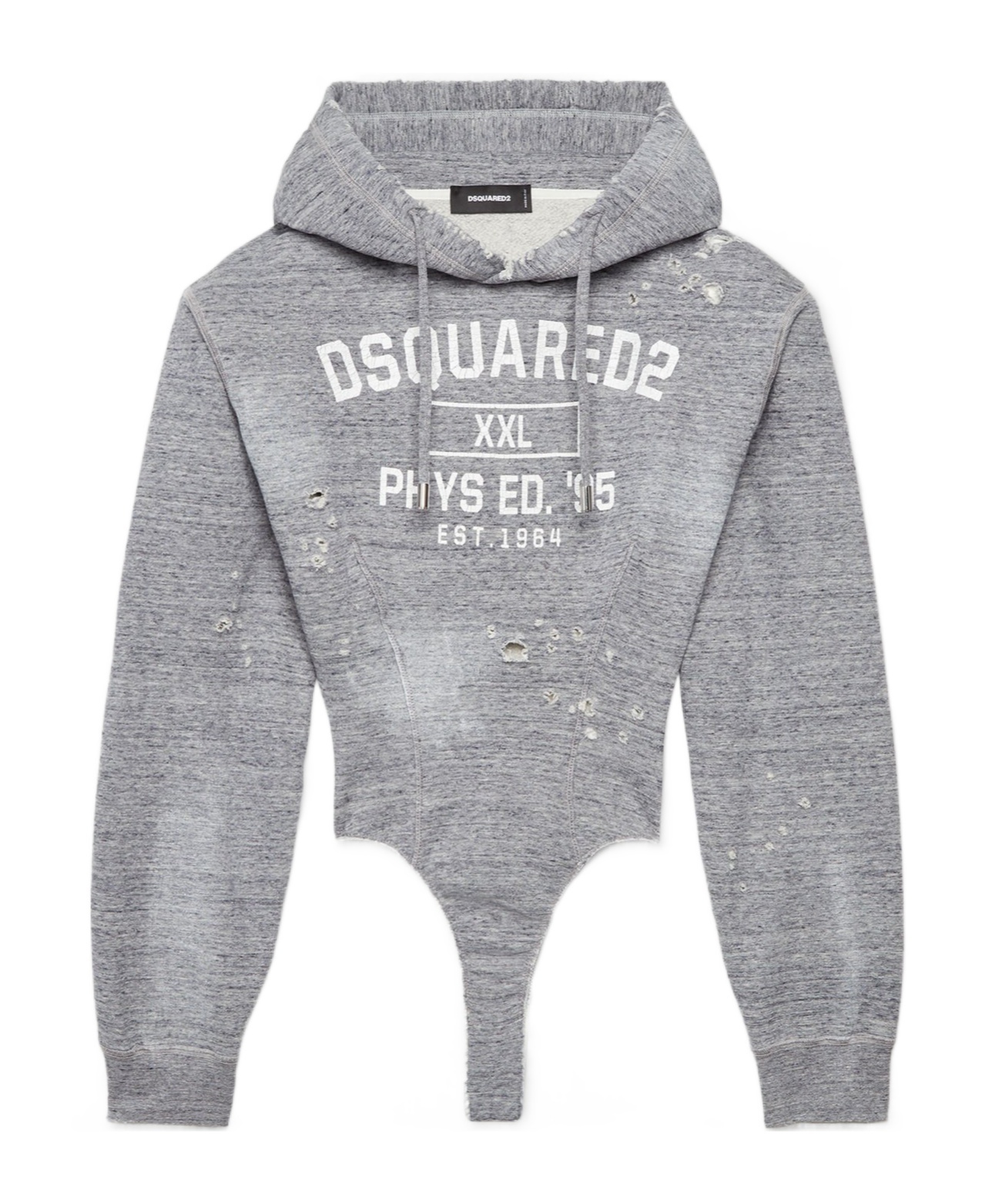 Dsquared2 Distressed-detail Hooded Bodysuit In Gray