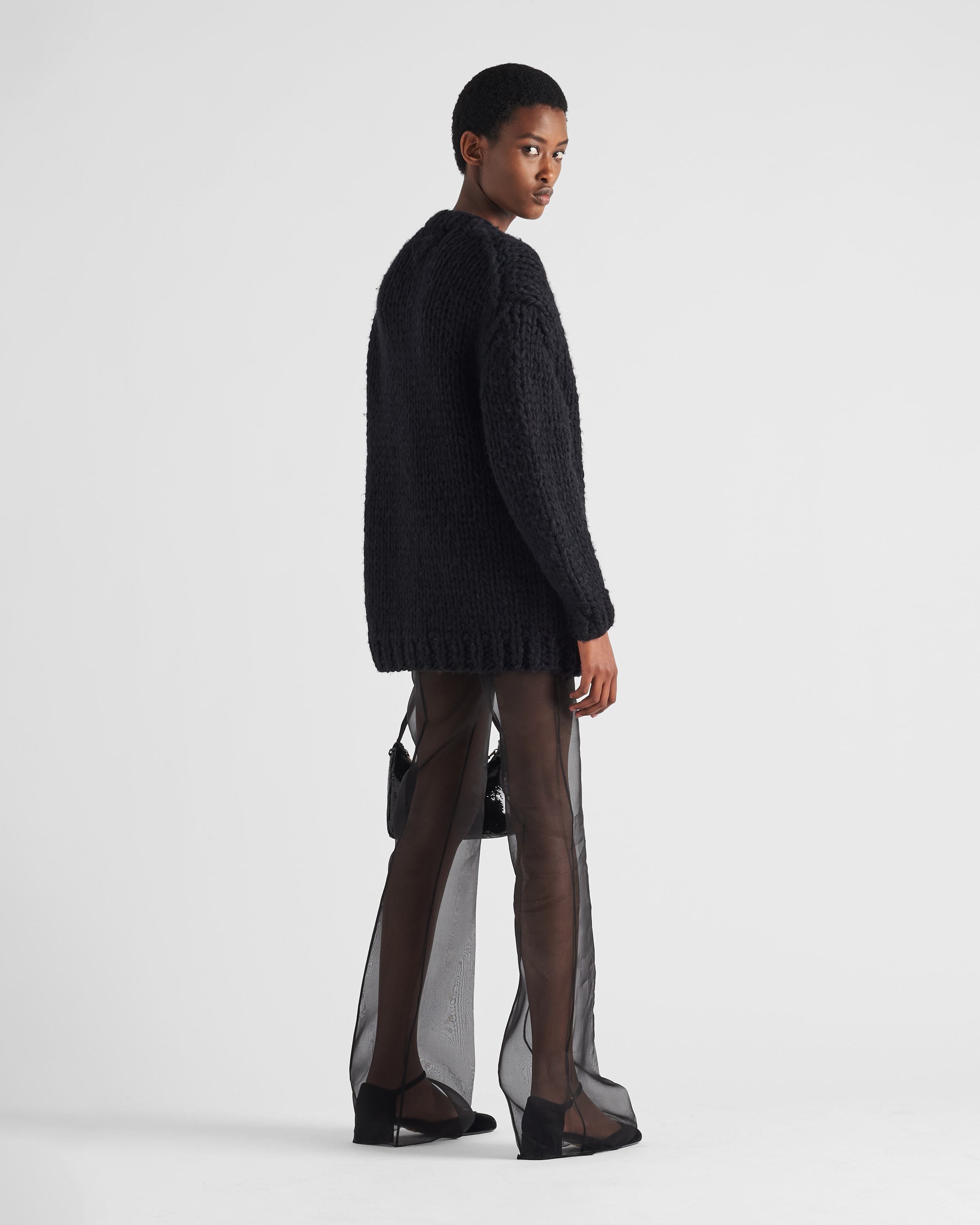 Prada Black Semi-sheer Flared Trousers In Black