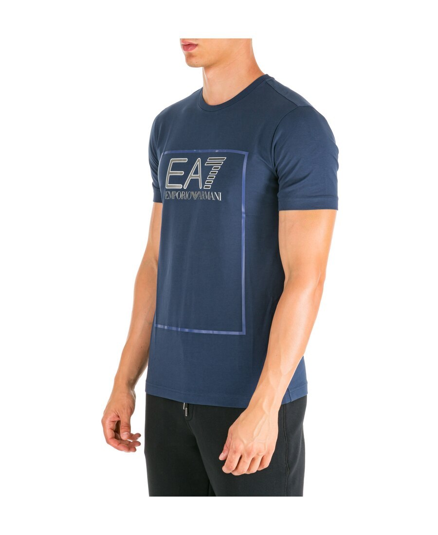 Ea7 T-shirt With Round Neck And Short Sleeves In Blue