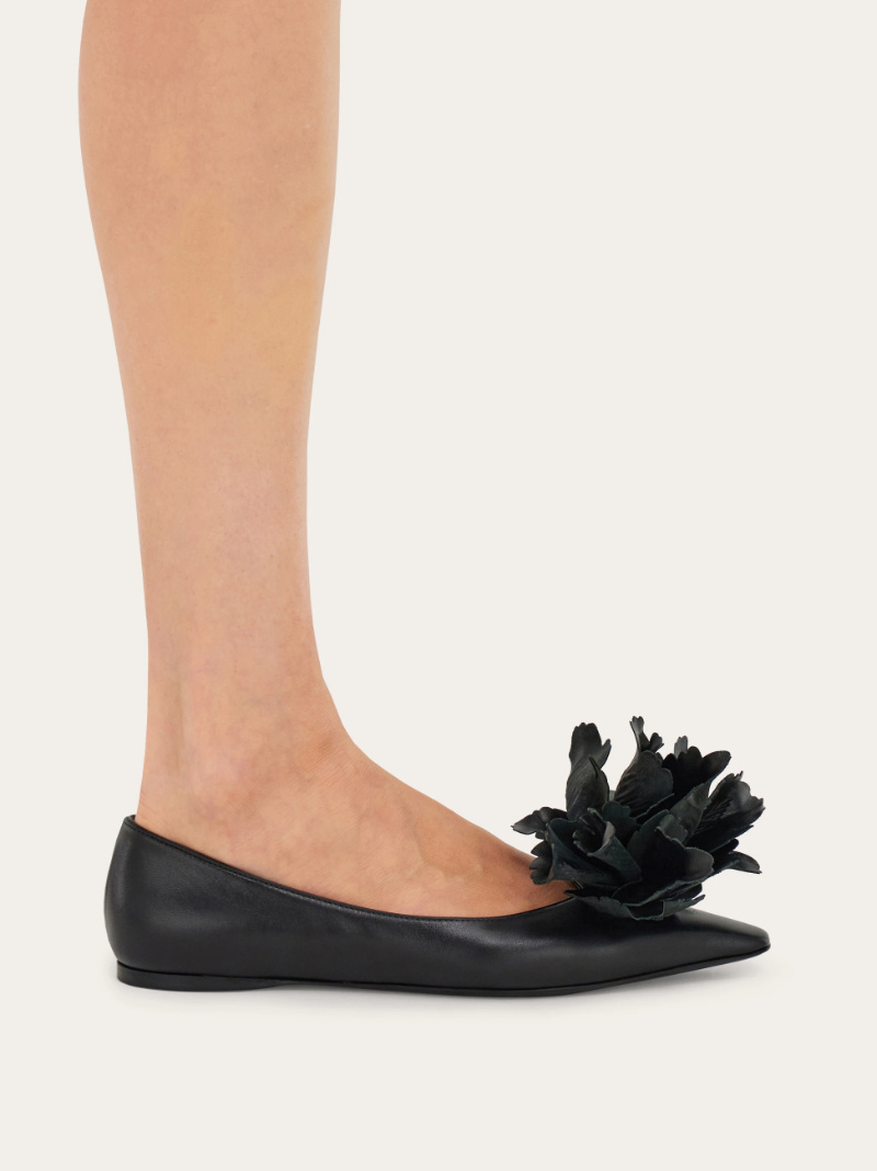 Ferragamo Flower Embellished Ballet Flat In Black