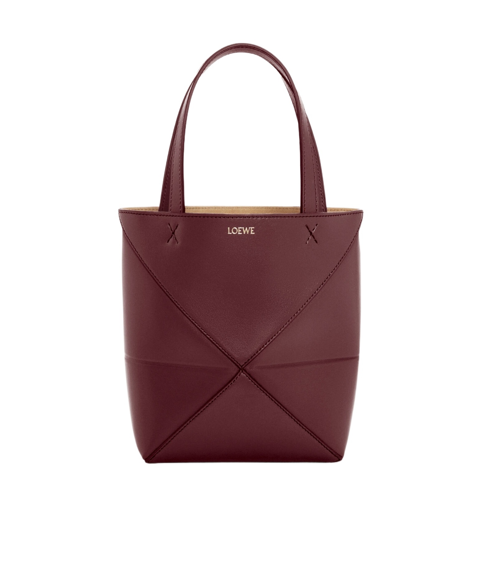 Loewe Mini Puzzle Fold Tote In Shiny Calfskin In Red
