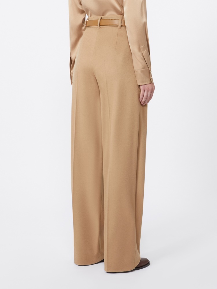 Max Mara Zac Belted Virgin Wool Wide Leg Trousers In Brown