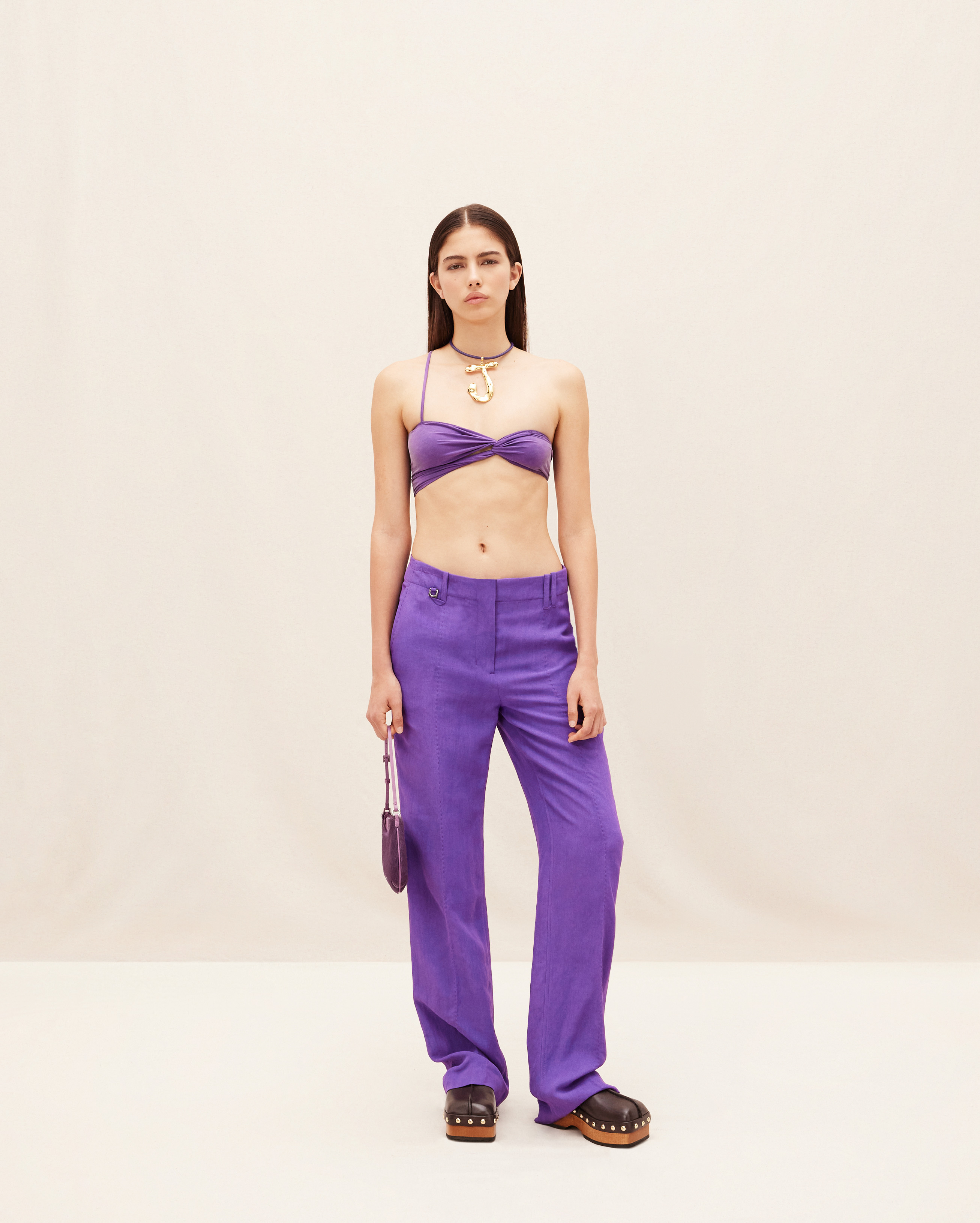 Shop Jacquemus Mid-rise Straight-leg Trousers In Purple