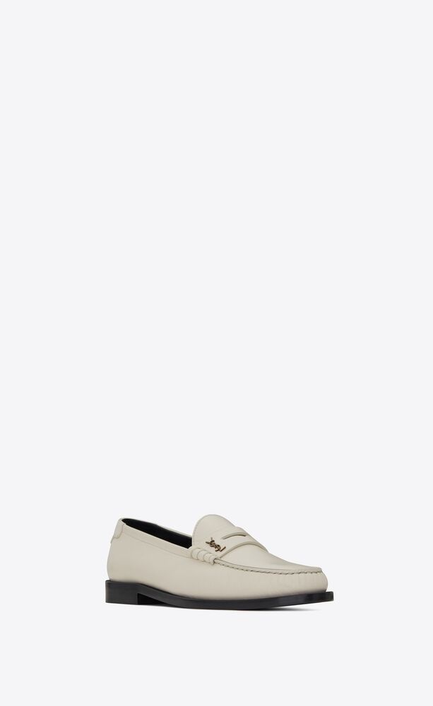 Saint Laurent Off-white Monogram Penny Loafers In White
